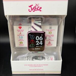 New Justice Pink Zebra Kids' Smartwatch with Touchscreen
